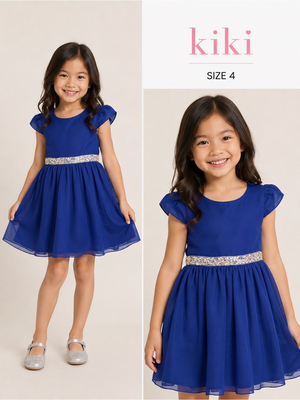 KIKI blue fashion party preppy dress for girls /size 4